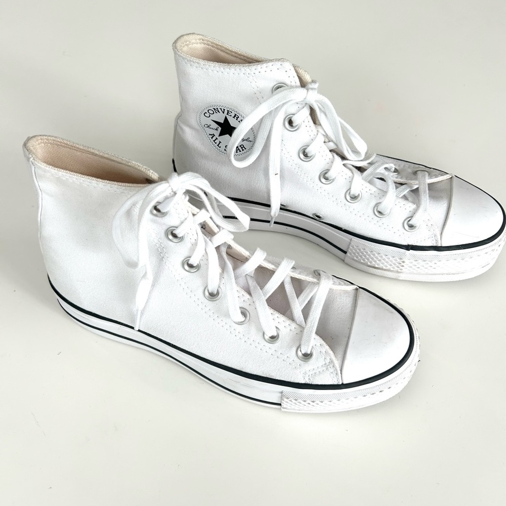 Converse White High-Top Canvas Sneakers with Black Trim